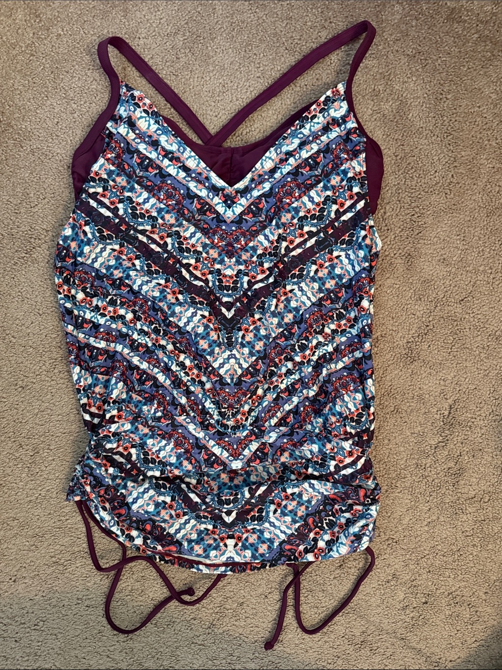 Athleta Plum Strappy Printed Tankini Top